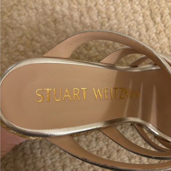 Stuart Weitzman Lilyana Espadrille Wedge Sandal Silver Metallic Heel - Picture 8 of 16